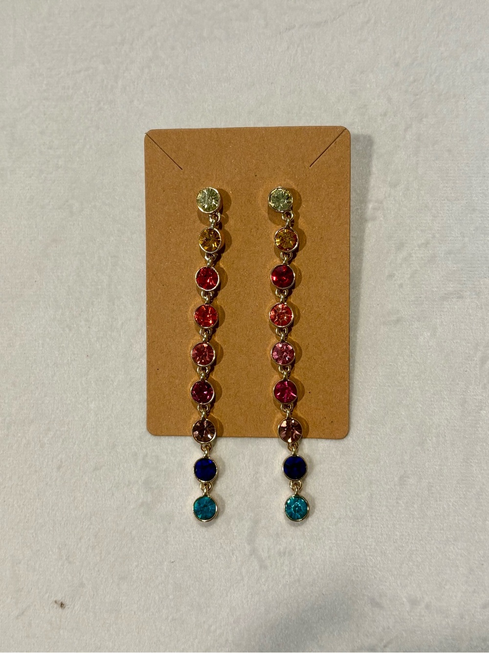 Rainbow bezel stone 3.5 inch dangle earrings